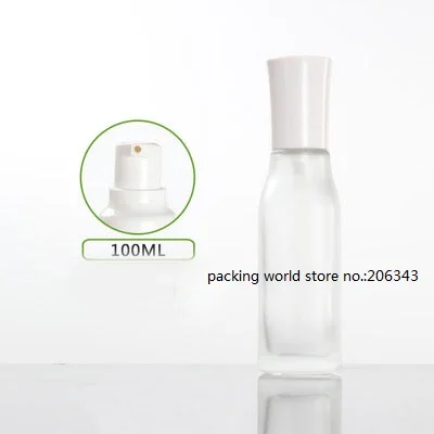 100 ml pladsen matteret glas flaske med pumpe, låg for lotion/emulsion/serum/foundation/toner/vand hudpleje, kosmetiske pakning