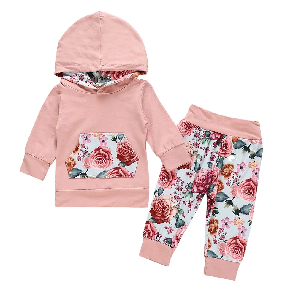 Toddler Baby Girls Fashion Harbin Blomster Trykt Hoodie Sweatshirt Tops+Bukser+Pandebånd Tøj Varmt tøj L1211