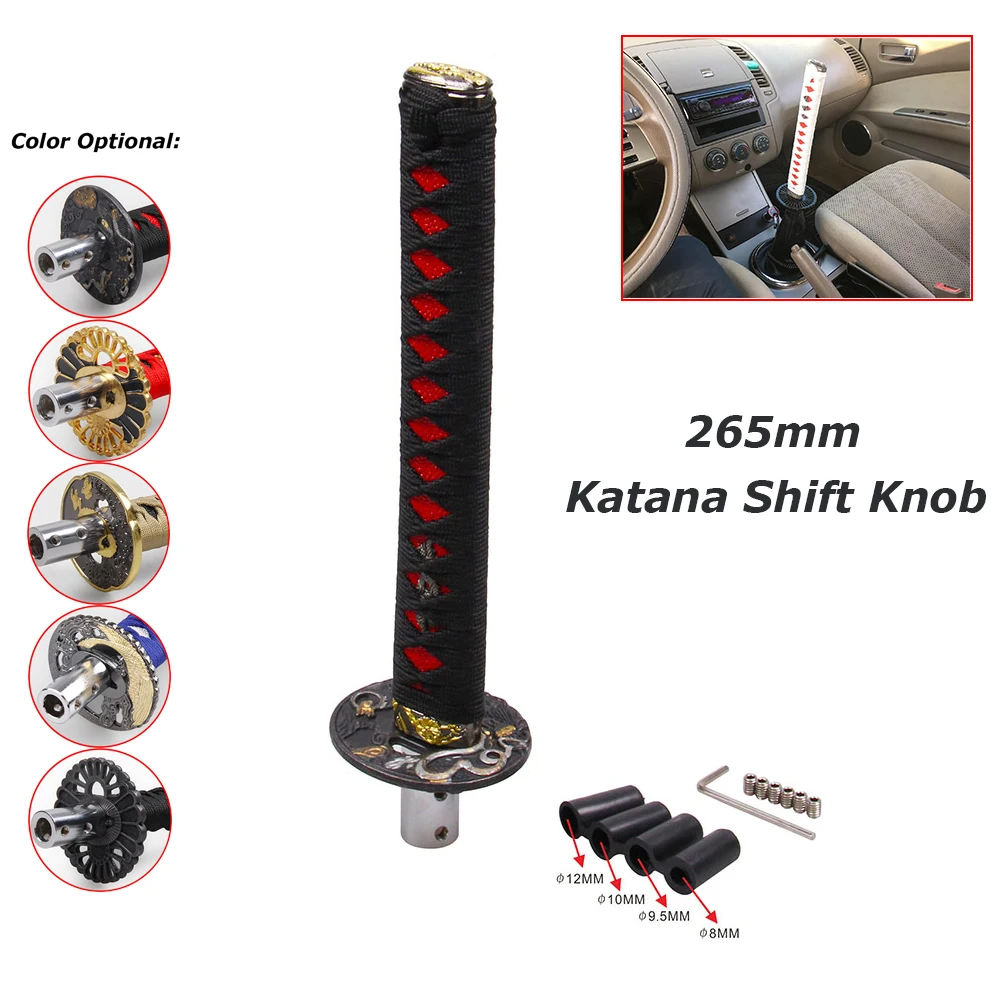 265MM Katana gearknop Samurai Sværd Gearskifter med 4 Adaptere Universal Fit for Manuel Biler de Fleste Automatiske Biler