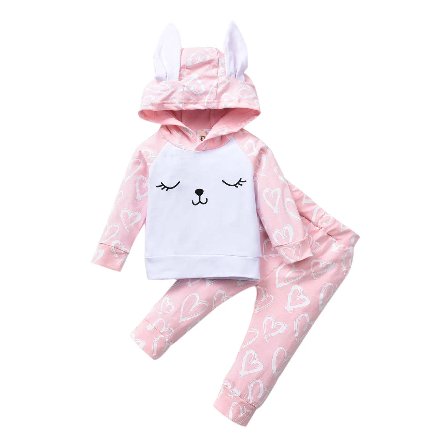 Nyfødte Baby Pige Tøj Sæt 3D Bunny Øre Hætte Top Lang Kærlighed Hjerte Print Pants Påske Dag Kostume Valentine ' s Outfit 0-24M
