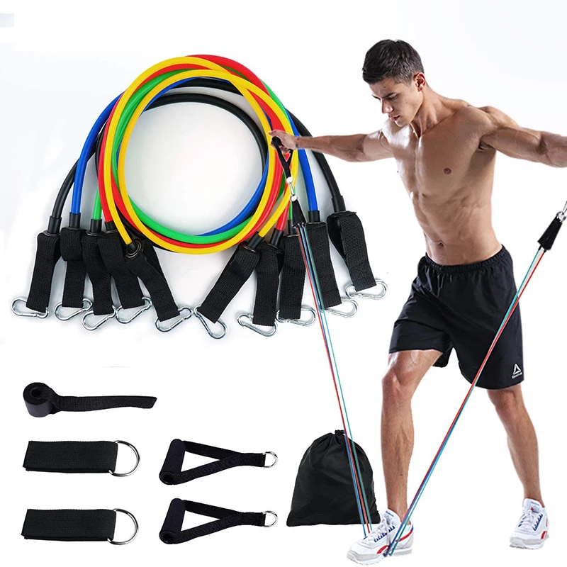 11 Piece Yoga Fitness Exercise Muscle Training Set Resistance Band Tension Band 150 Emulsion Pounds Resistance Rope Body Workout