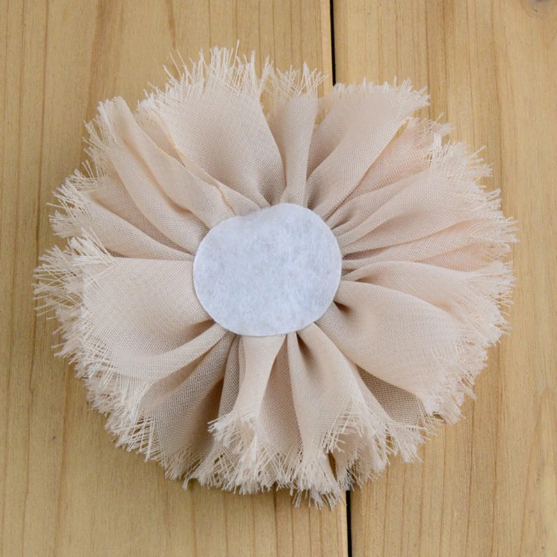30 stk/masse , 7cm lurvet chiffon blomst, med rhinestone , flossede chiffon blomst til hovedbøjle tilbehør DIY