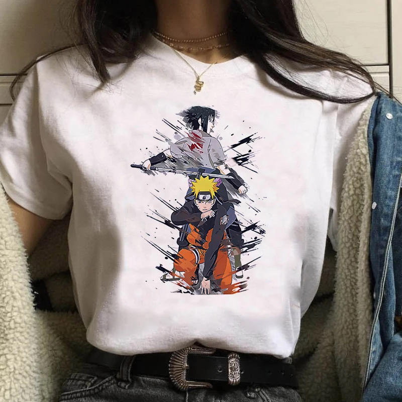 Luslos Naruto Fremskridt Print Sjove T-Shirt Summer Harajuku Hip Hop T-shirts Kvinder 90'erne Japansk Anime Korte Ærmer Streetwear Tee