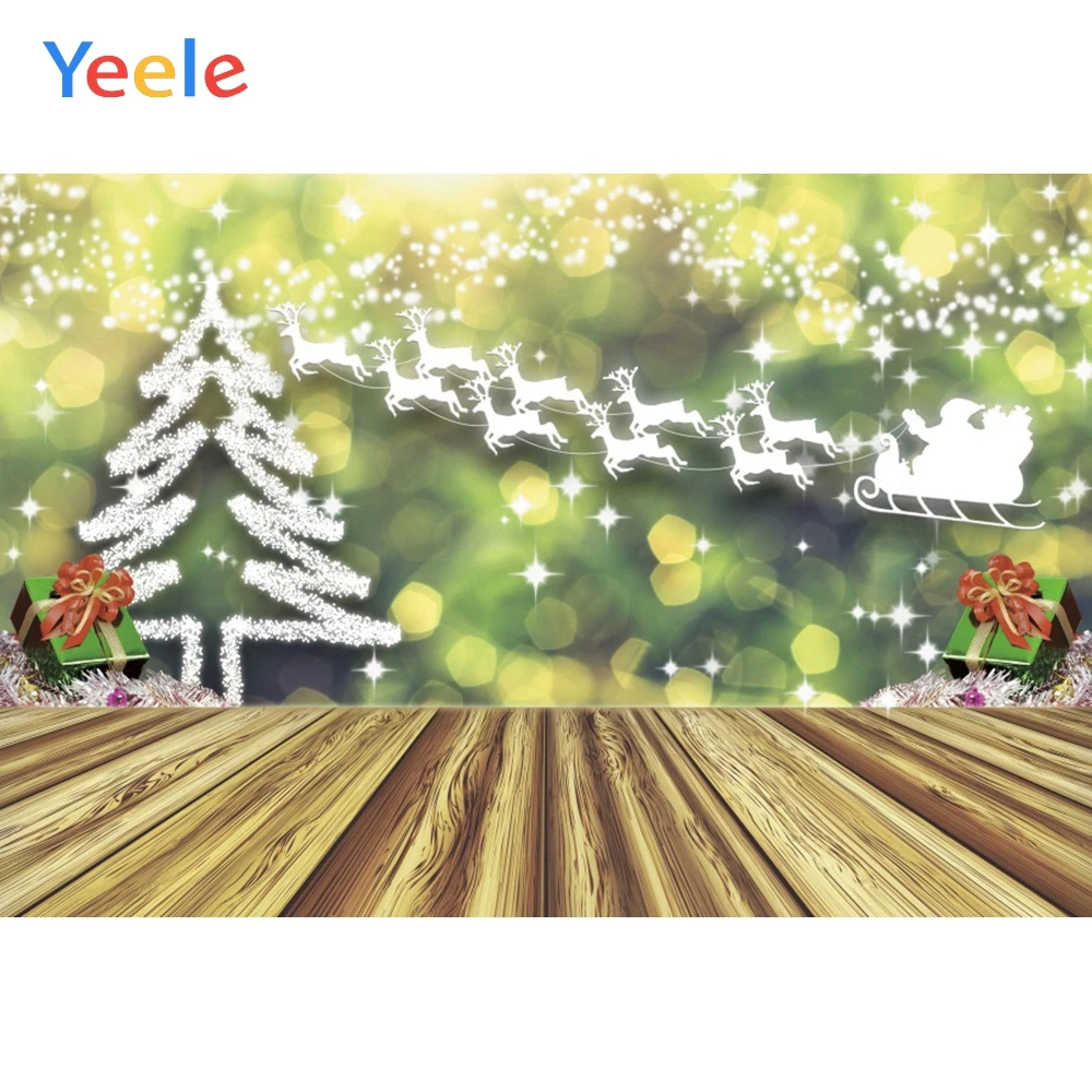 Yeele Glædelig Jul Tegnefilm Træer Hvide Elge Og Sled Santa Claus Baggrund Photophone Fotografering til Indretning Tilpasset Størrelsen