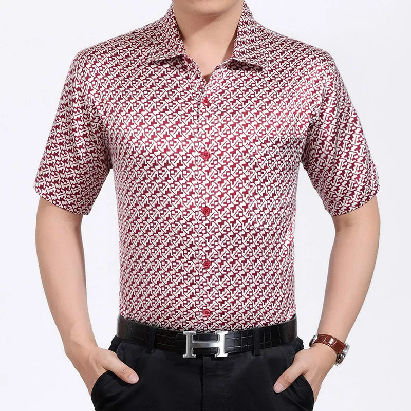 Skjorter Mænd Ægte Silke Skjorte 2020 Nye Kort Single Breasted Casual Skjorter mænd efteråret udskrivning shirt