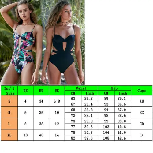 Kvinder One Piece Bikini Push up Polstret Bh Badedragt Badning Badetøj Badetøj Størrelse S-XL