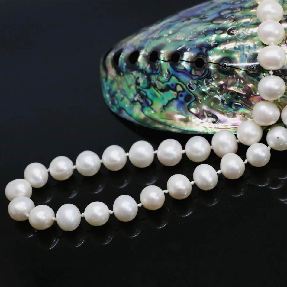 Top kvalitet naturlige ferskvands kulturperler hvid perle ca runde perler halskæde 7-8,8-9mm elegante bryllupper smykker 18inch B1462