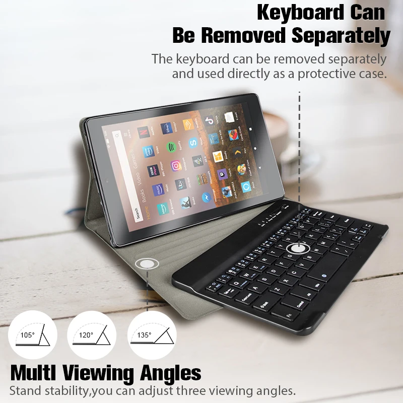 Trådløse Tastatur etui til Amazon Kindle fire HD 8 8 7 6 gen Aftageligt Bluetooth Tastatur Cover 2018 2017 2016