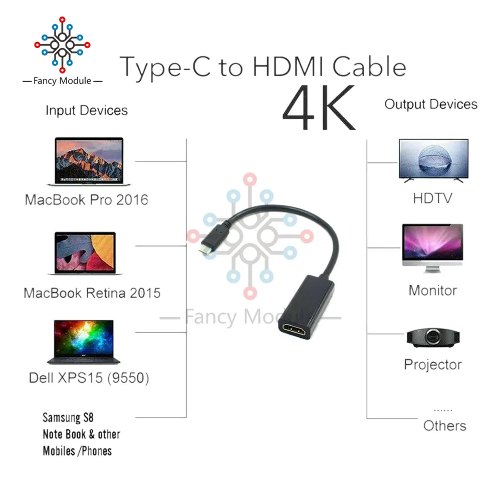 Diymore Type C han Adapter til HDMI hun Stik Stik 4K for MacBook Pro 2016 2017 2018 iMac 2017 ChromeBook Pixel