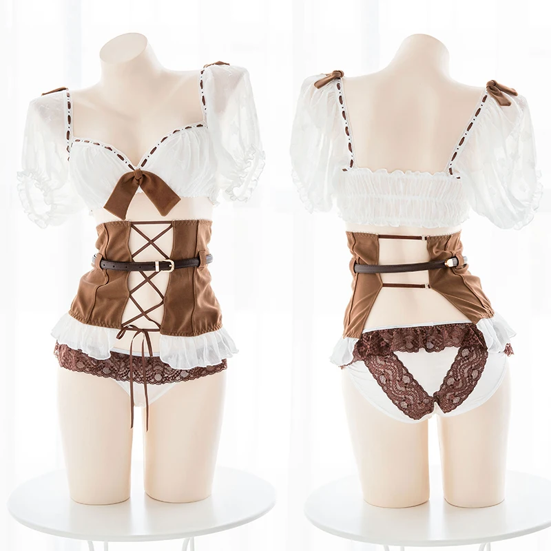 Sexet Ultrashort low-cut toppe Retro europæiske Søde legende Sexet undertøj Bundet corset Sæt