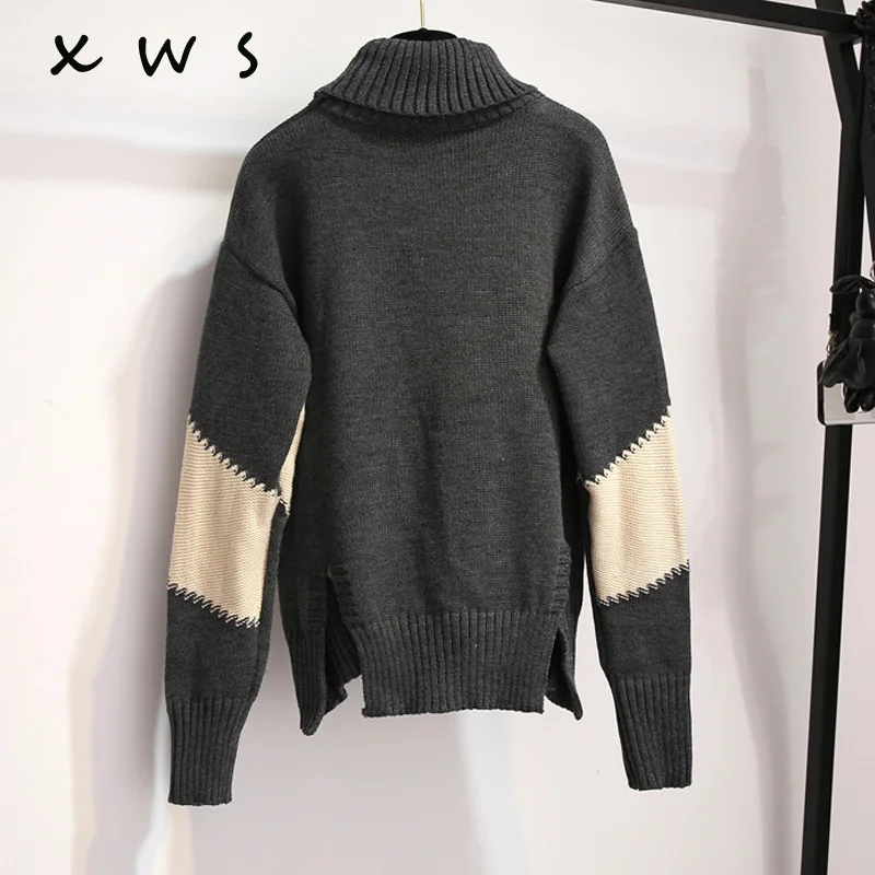 2020 Efteråret Kvinder sweater Trække høj elastisk patchwork Turtleneck sweater kvinder oversize stramme Bunden Strikkede Pullovers