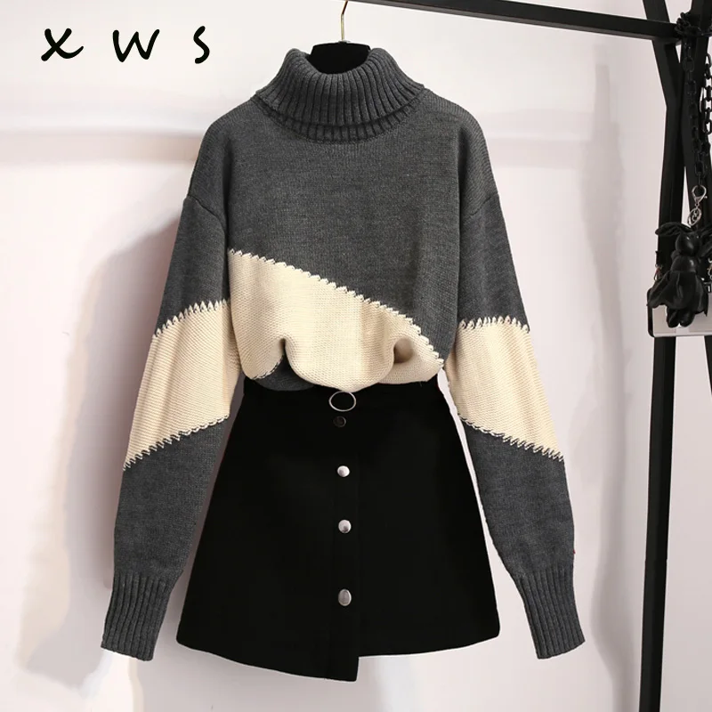 2020 Efteråret Kvinder sweater Trække høj elastisk patchwork Turtleneck sweater kvinder oversize stramme Bunden Strikkede Pullovers