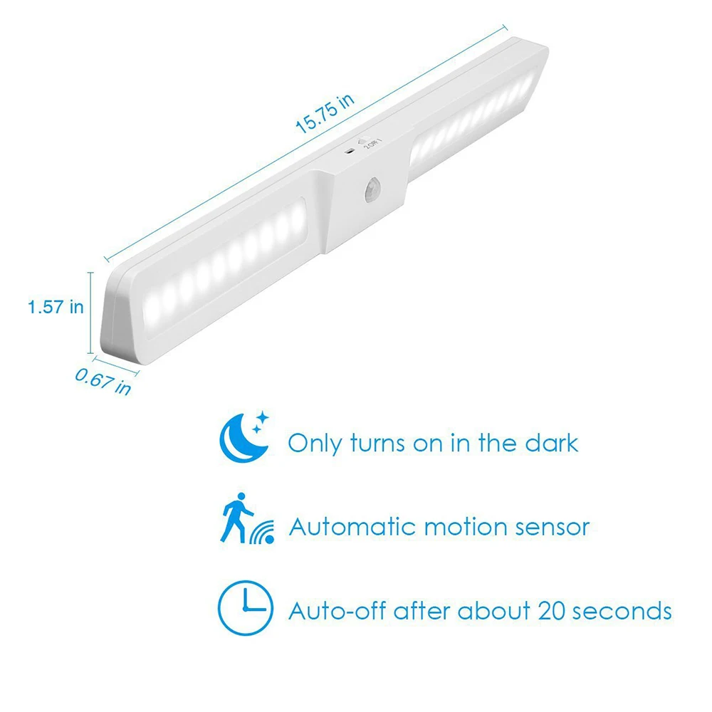 LED Motion Sensor Nat Lys 20 Led-Skab Lys Kabinet Lys batteridrevne Trådløse Garderobe Køkken IR Infrarød Detektor