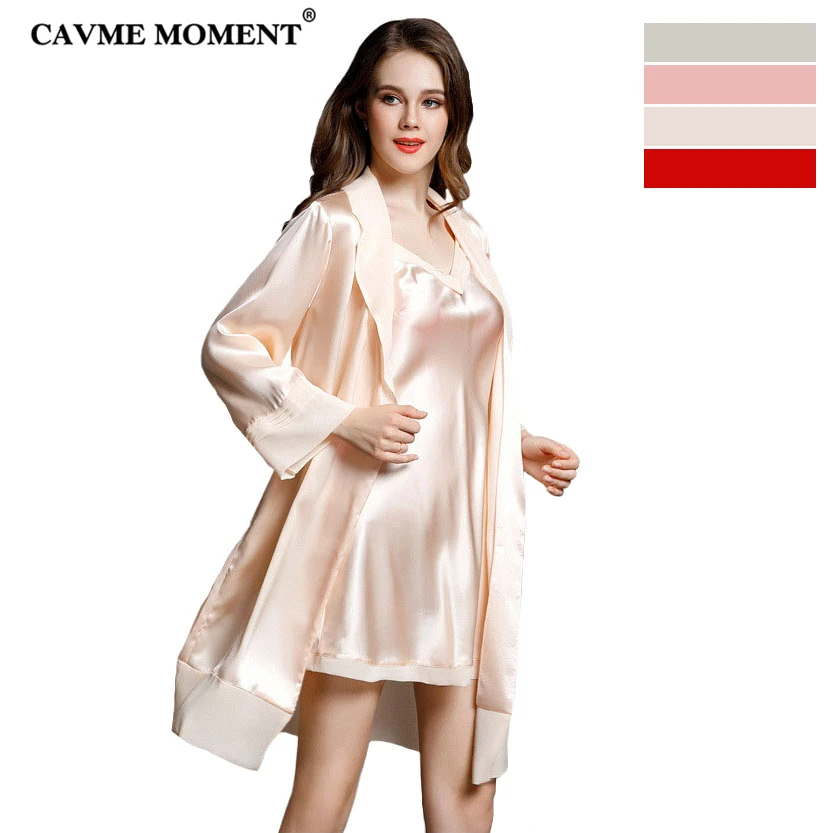 CAVME Sommer Plus Size Silke Kjole for Kvinder, Elegante Damer, Silke Kimono Klæder Sleepshirt Solid Farve Nattøj Homeclothes
