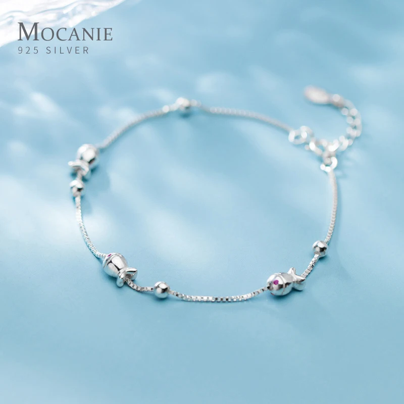 Mocanie Mode 925 Sterling Sølv, med Søde Dejlige Lille Fishs Lys Perler Armbånd til Kvinder Box Chain Fine Smykker Pige Gave