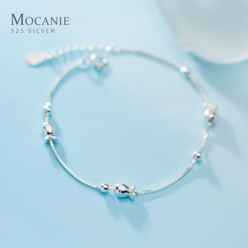 Mocanie Mode 925 Sterling Sølv, med Søde Dejlige Lille Fishs Lys Perler Armbånd til Kvinder Box Chain Fine Smykker Pige Gave
