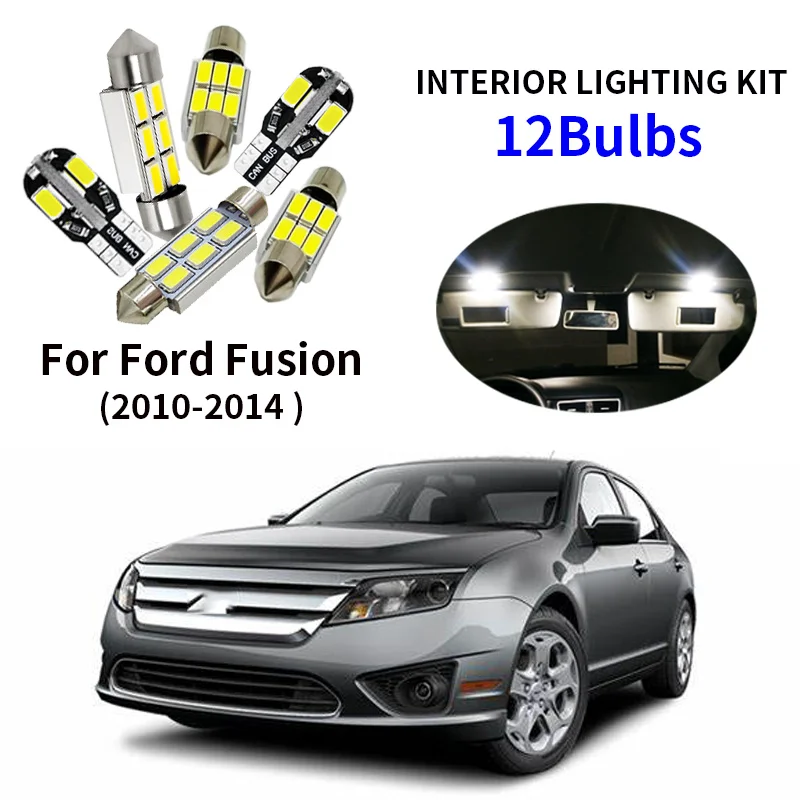 12Pcs Bil tilbehør Pærer Interior Package Kit For 2010-Ford Fusion Kort Nummerplade lys Bil Styling