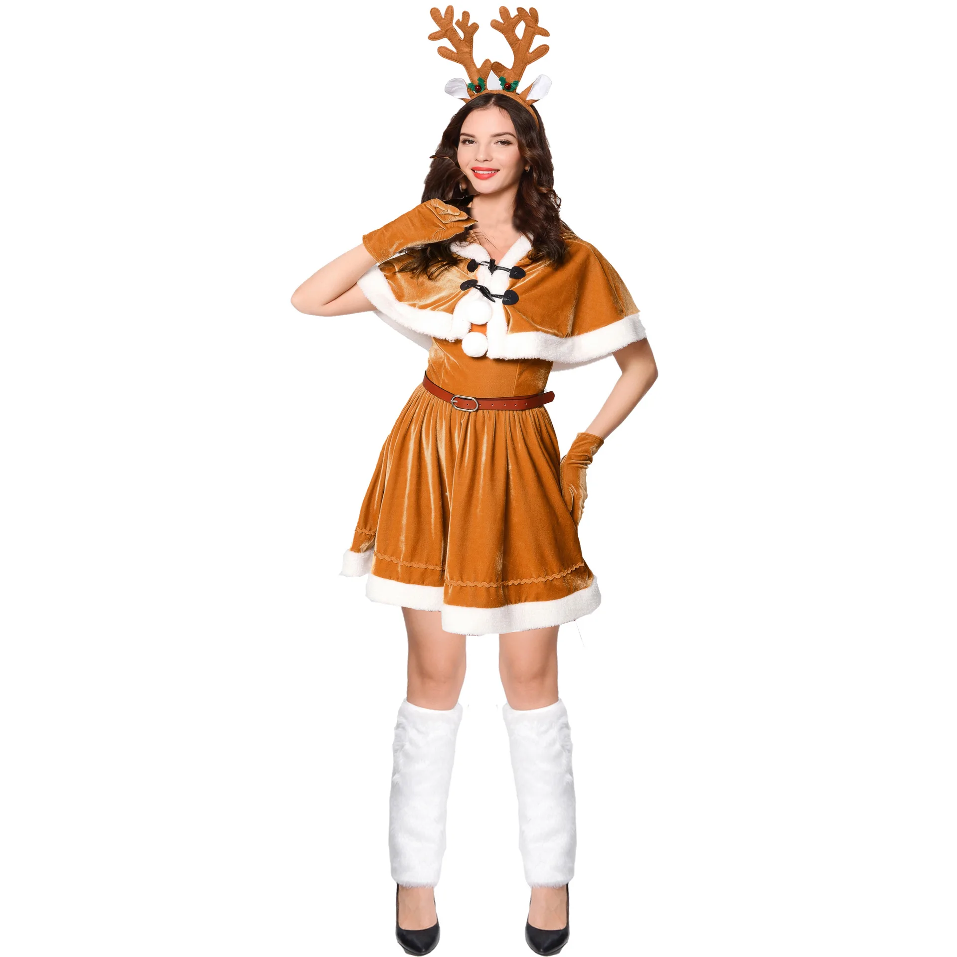 Cosplay sjal dronning Jul dress red deer hjorte dæk sceneoptræden