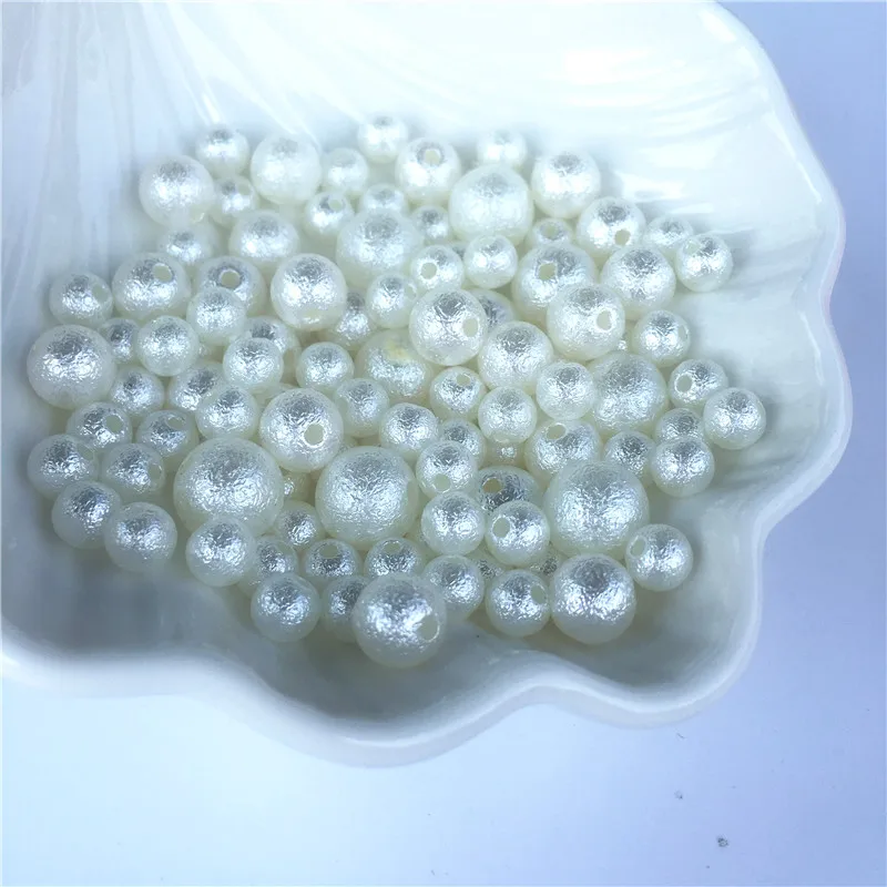 Varm Beige/hvid 6-12mm ABS perforeret beaded imiteret perle håndværk smykker til kvinder DIY tøj, smykker, syning, perler, tilbehør