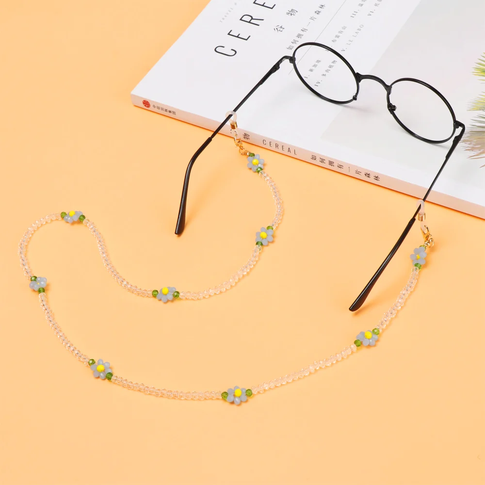 Solbriller Lanyard Brillerne Fletning Mode Beaded Blomst Briller Kæde Anti-slip Læsning Briller Indehaveren Strop Til Kontor Skole