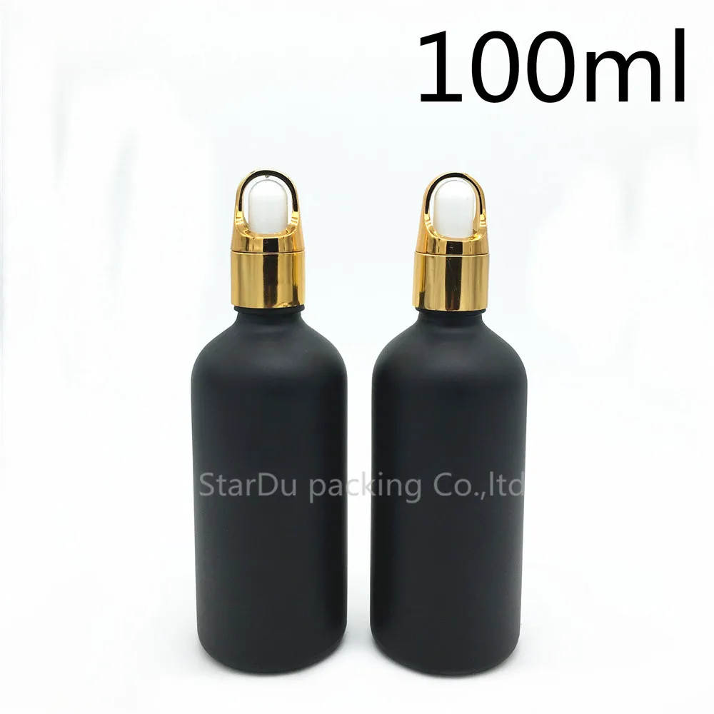 480pcs 100 ml sort matteret glas æterisk olie flaske med guld Blomst kurv ring dropper glas parfume flaske