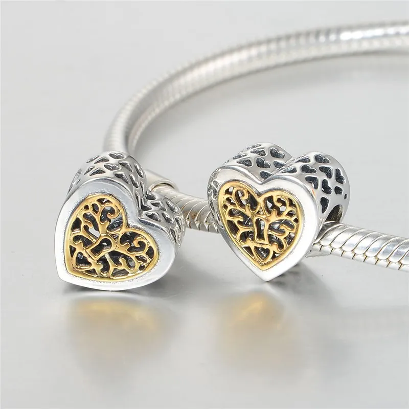 Nye Guld farve Låst Kærlighed Hjerte Charms 925 Sterling Sølv perler Passer Originale Mærke Charms Armbånd smykker LW618