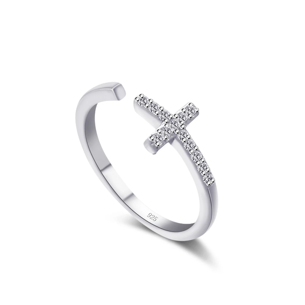 Fashion 925 sterling sølv kors ring Kvinde charme zircon Vielsesring Enkel Massivt Sølv smykker Engros