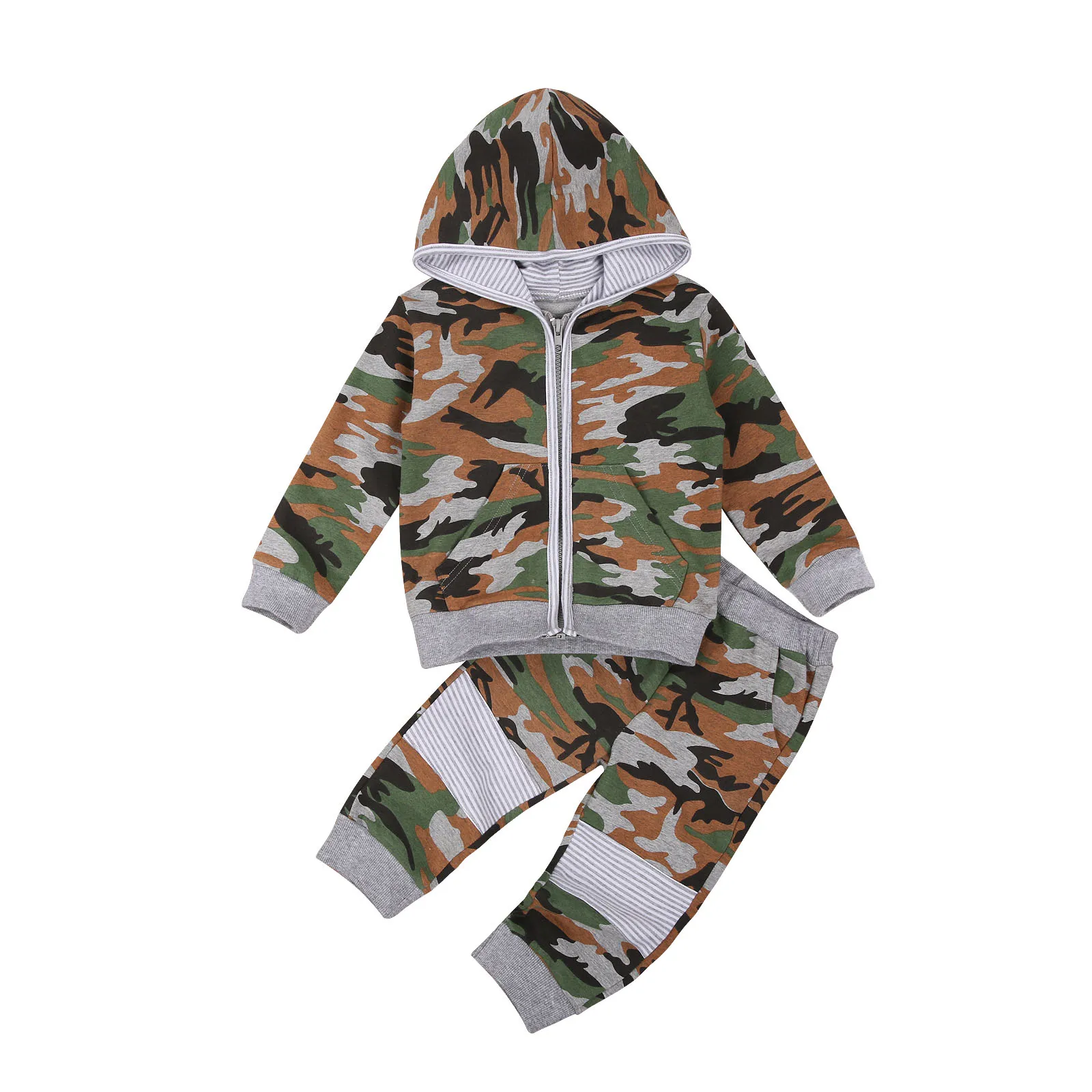 Baby Drenge Falder Tøj Trendy Camouflage Print, Lange Ærmer Zip Up Hoodie og Bukser 2stk Outfits Sæt 1-5 År