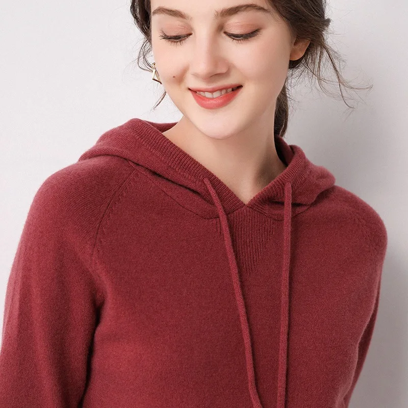 2020 nye slanke damer langærmet strik top hætte strikket sweater