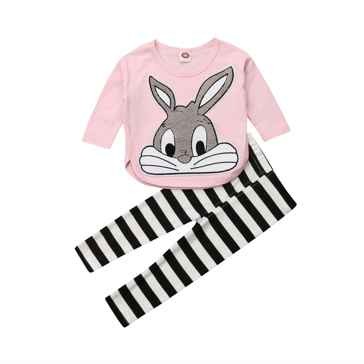 Kids Baby Piger Bunny Tøj Toppe, T-Shirt + Stribede Bukser Træningsdragt Udstyr 6M-5T