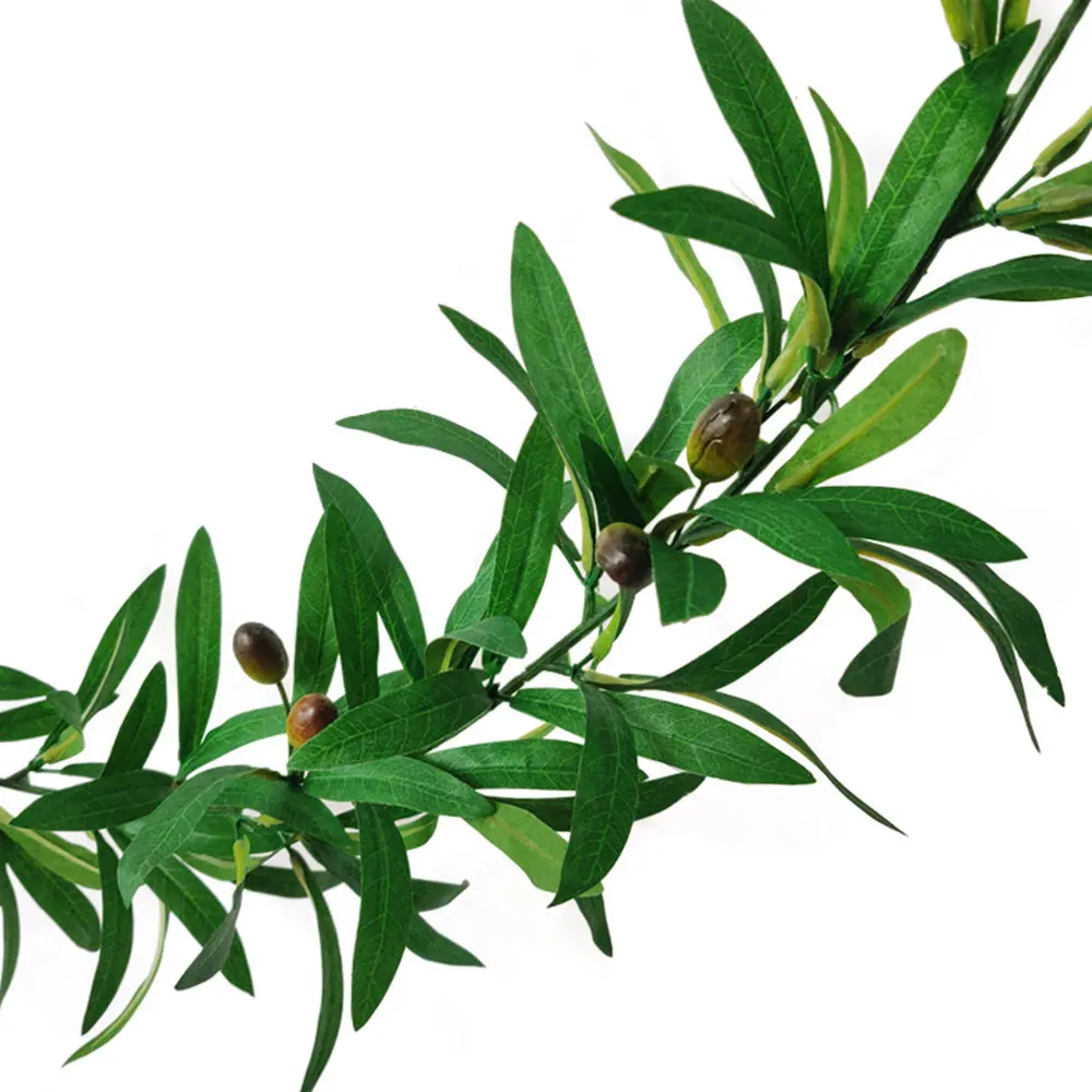 1,85 m Home Decor Hængende Olive Leaf med Frugt Garland Kunstige Vin Garland Dekorationer Grønne Rattan