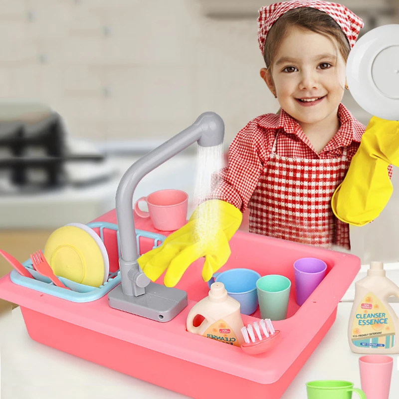 Børne Køkken Sæt Toy Simuleret Elektriske Opvaskemaskine Tabel Plast Med At Foregive, At Spille, Køkken Legetøj Sæt Sikkert Søde Børn Pige Toy Gave