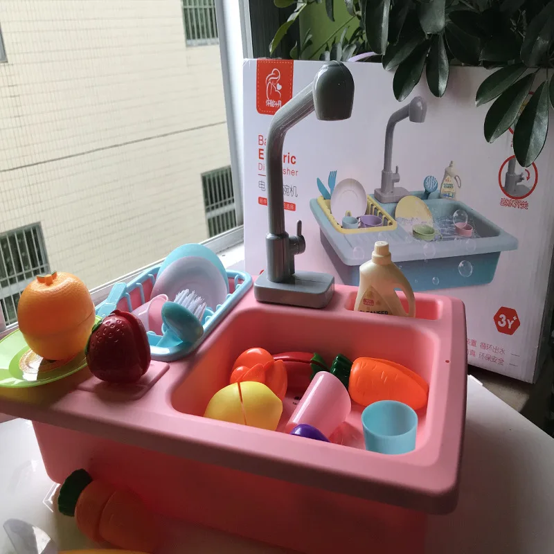 Børne Køkken Sæt Toy Simuleret Elektriske Opvaskemaskine Tabel Plast Med At Foregive, At Spille, Køkken Legetøj Sæt Sikkert Søde Børn Pige Toy Gave