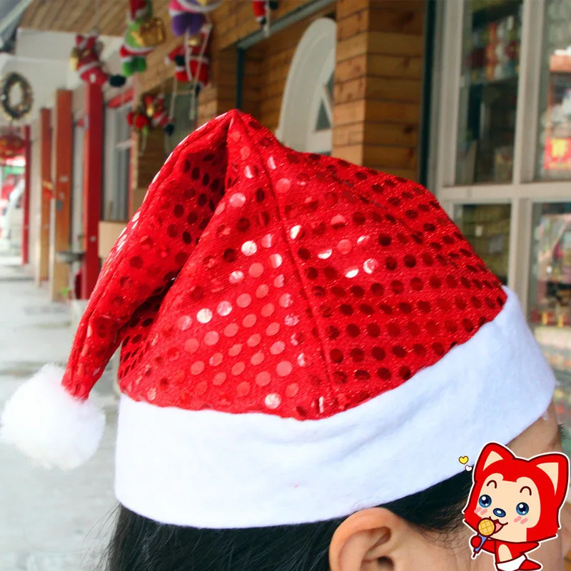 5pcs 28*35cm Glitter Jul Hat Ornamenter Santa Claus Hat Ikke-vævet Jul Hat julefrokost Forsyninger røde Voksne Pailletter