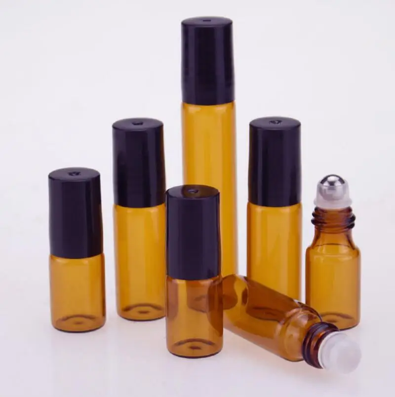 500Pcs/Masse 3ml 5 ml Amber roll på glas roller parfume flasker for æterisk olie, brun roll-on genopfyldning deodorant beholdere