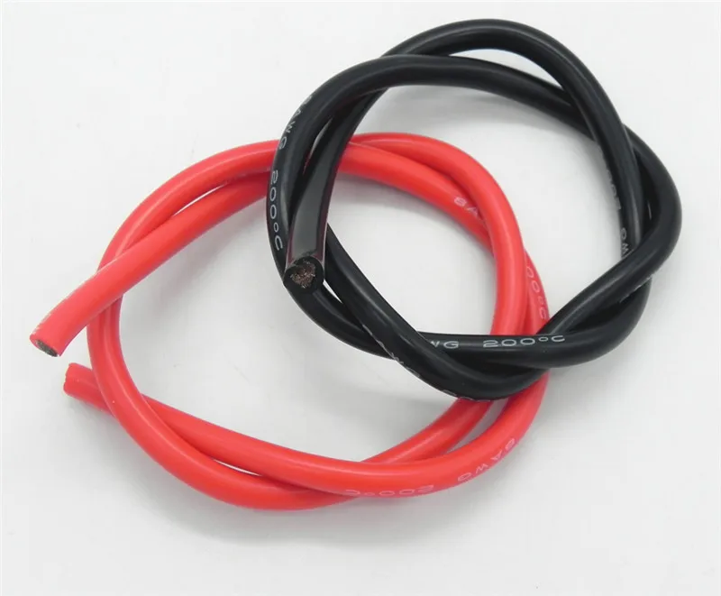 10 sæt/parti 10AWG Silikone Ledning, Kabel - / Silica Gel Wire / Silikone Fortinnet kobber Kabel-1M Sort+1M Rød Høj temperatur DZ0176