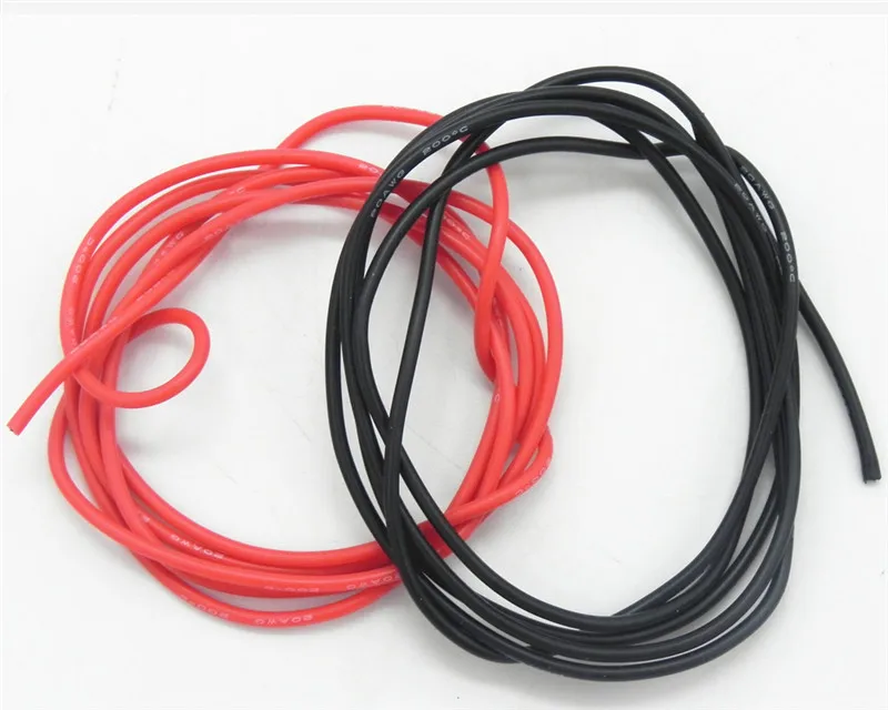 10 sæt/parti 10AWG Silikone Ledning, Kabel - / Silica Gel Wire / Silikone Fortinnet kobber Kabel-1M Sort+1M Rød Høj temperatur DZ0176