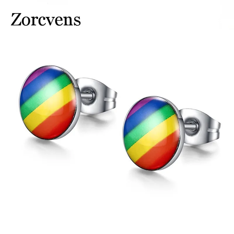 ZORCVENS 2020 Nye Rustfrit Stål Rainbow Gay Stud Øreringe i Høj Kvalitet Mænds Smykker Høj Poleret Gay-Elskere Øreringe