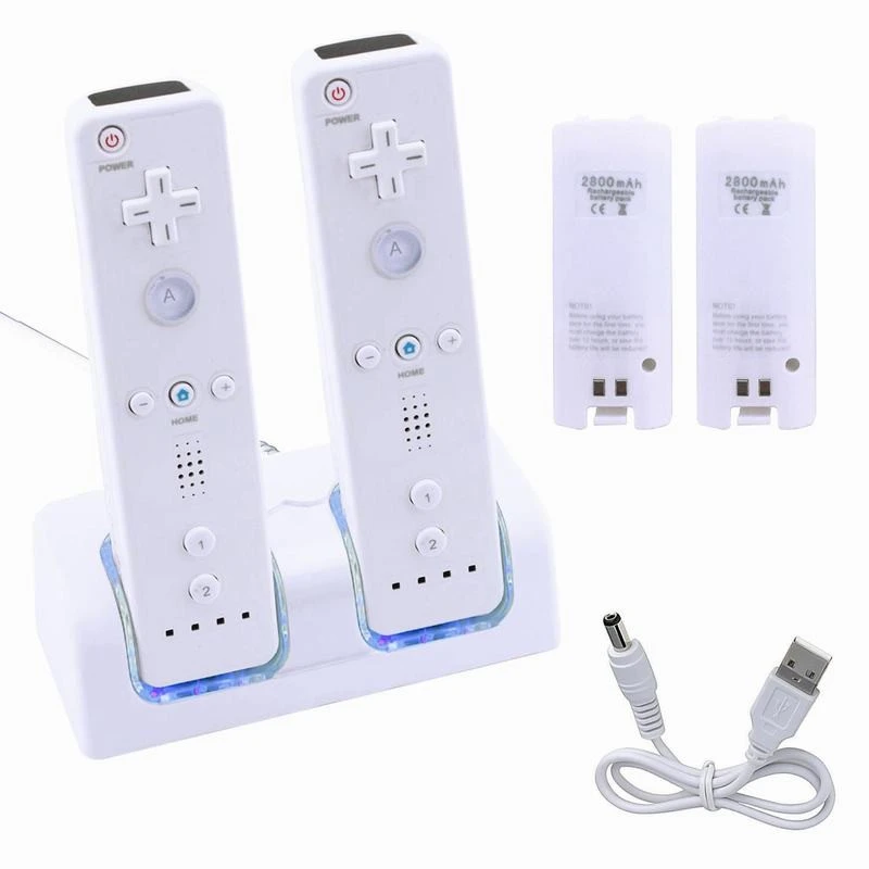 Nye Remote Controller Dual Oplader Dock Station + 2 2800mAh Batteri Pack til Nintendo Wii Gamepad Oplader med LED Lys