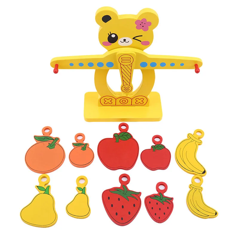 Træ-Frugt Digital Skala Balance Blok Legetøj For Børn At Lære Pædagogiske Kognition Montessori Træ-Legetøj