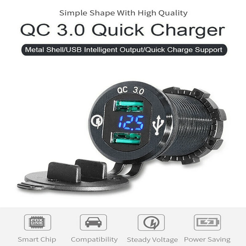 Qc3.0 Dual USB Oplader Stik ,Universal Bil Stik Adapter USB Oplader 12-24V
