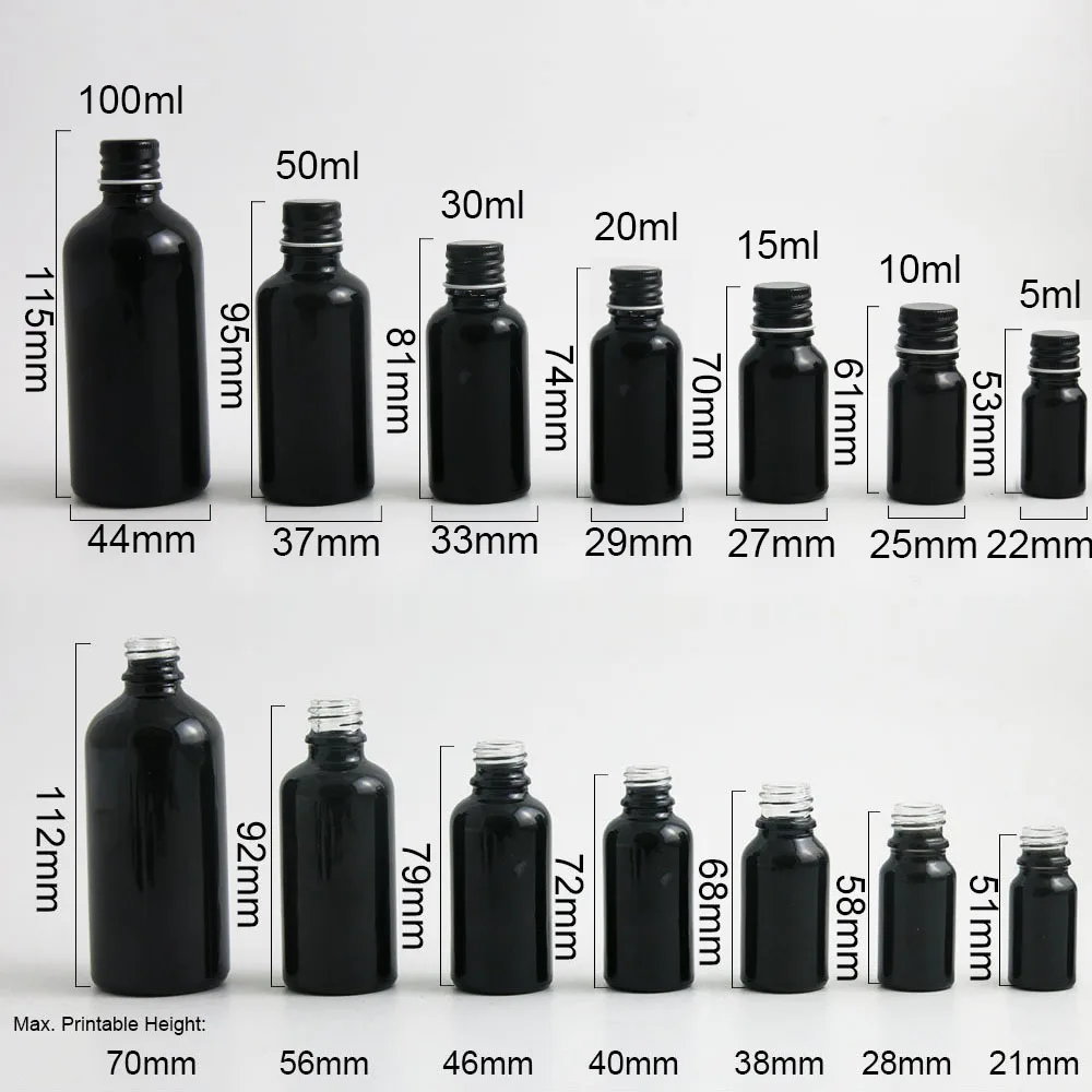 10 x 5 ml 10 ml 15 ml 20 ml 30 ml 50 ml 100 ml Æterisk Olie Sort Glas Flaske Med Aluminium Cover Til Flydende Reagens Pipette Flaske