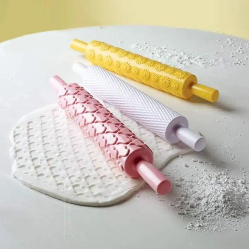 7 Mønstre Plast kagerulle Blomst Tekstureret Prægede Roller Skimmel DIY Fondant Kage Dekoration Køkken Tilbehør