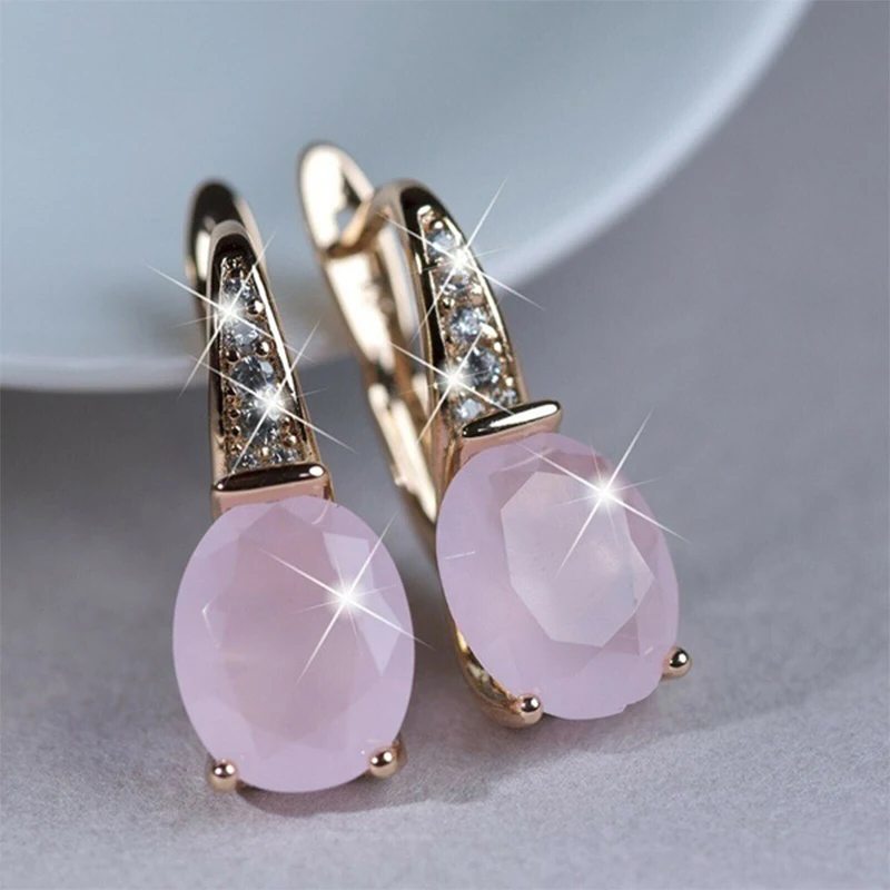 Udsøgt Shiny Gyldne Pink CZ Stone Drop Earrings For Kvinder Bridal Wedding Party Jubilæum Klip Øreringe Cool Smykker A4Z218