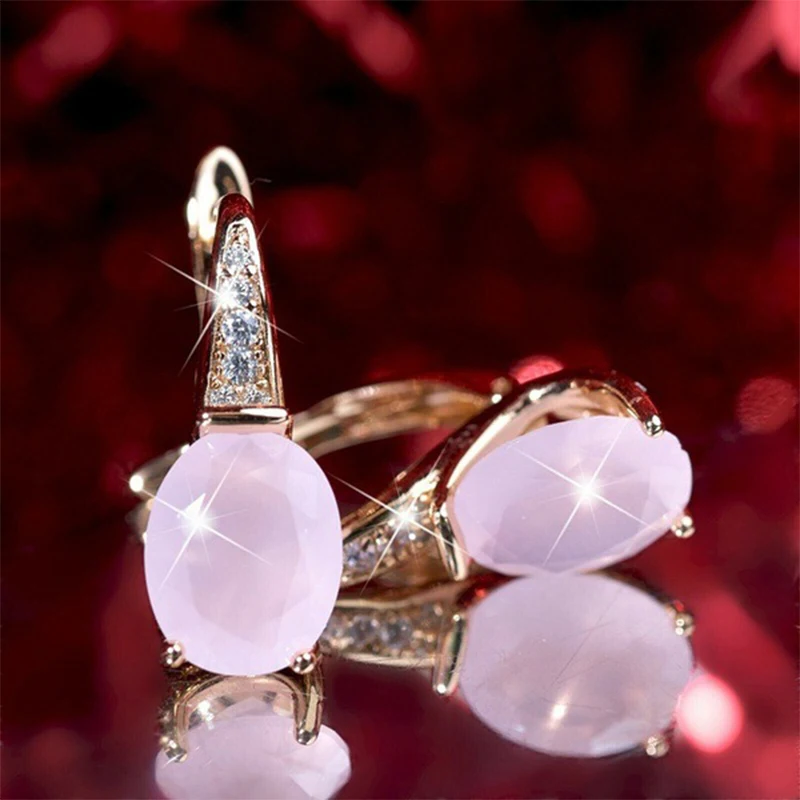 Udsøgt Shiny Gyldne Pink CZ Stone Drop Earrings For Kvinder Bridal Wedding Party Jubilæum Klip Øreringe Cool Smykker A4Z218