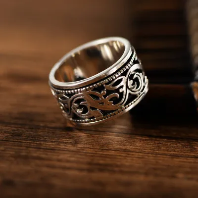 925 sterling sølv smykker retro Thai sølv hul mønster overførsel mænds sølv ring, der kan roteres