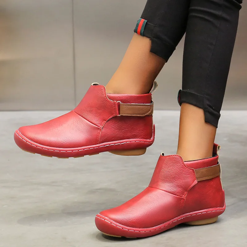 2020 Spring Nye Vintage Spænde Kvinder Sko Komfortabel Flad Hæl Støvler Kvindelige Korte Støvler, Læder Ankel Støvler botas mujer