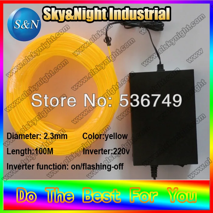 Neon el wire ((2.3 mm-100 M-Gul + 220V inverter)) +Gratis fragt