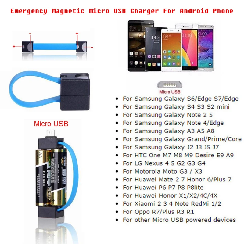 Bærbare Magnetiske AA/AAA-Batteri-Micro-USB-Nødsituation Oplader til din Android-Telefon