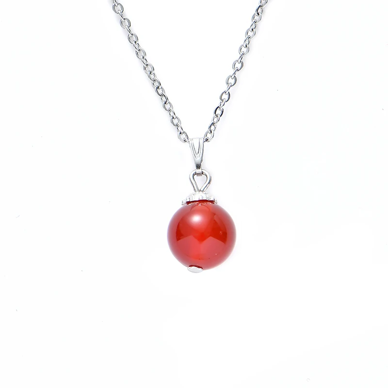 Kvinder Rustfrit stål O-kæde tynd Hvid, rød, pink, grøn Naturlig krystal sten smykker Vedhæng 10mm engros halskæde